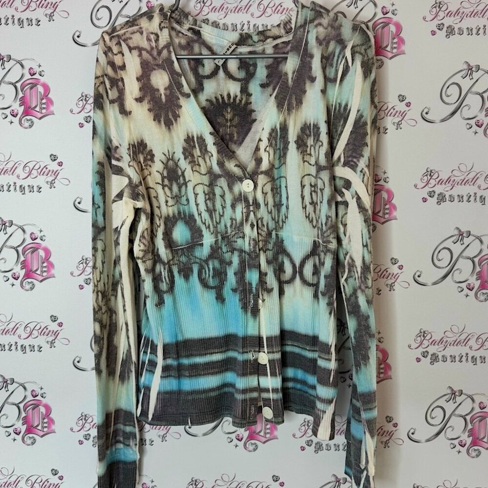 Cubism cardigan tie dye Stylish Women's V-Neck Top - Blue and Brown